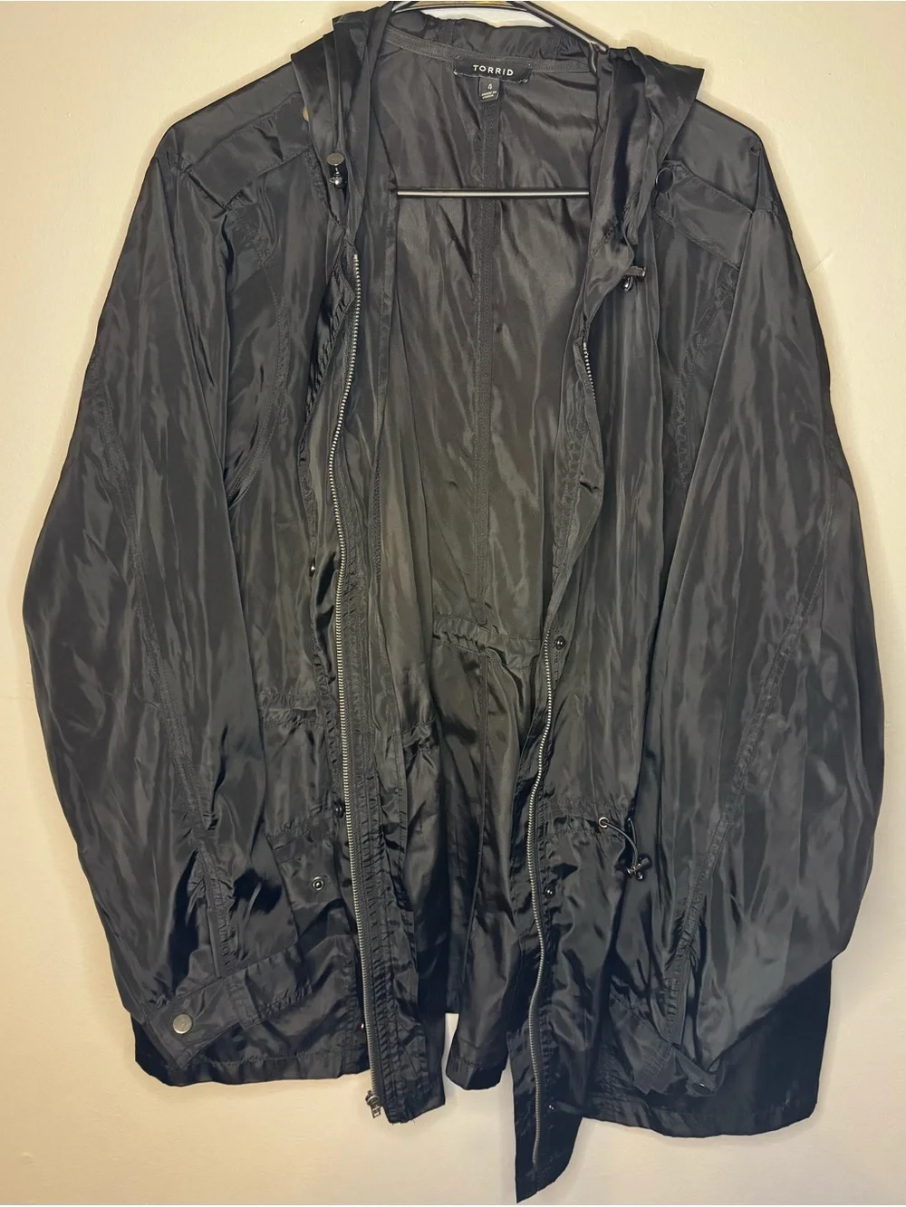 Torrid Size 4 Black Hooded Rain Jacket